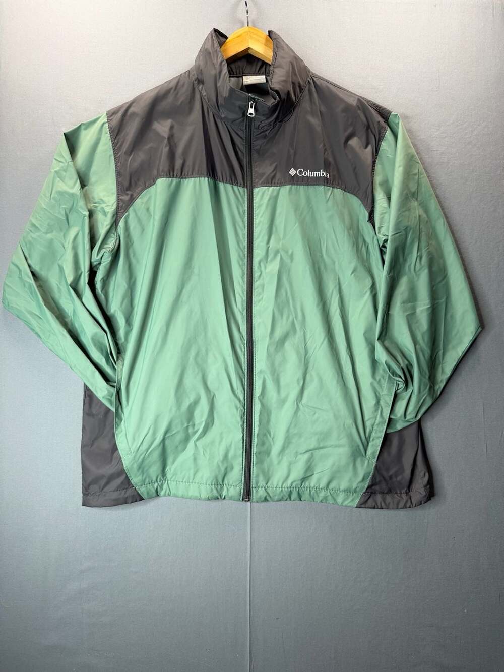 Columbia Glennaker Lake Rain Jacket Size L Green Gray Full Zip Windbreaker